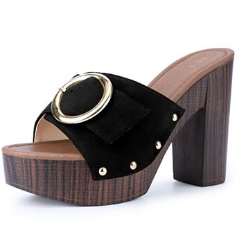 Women's Buckle Chunky High Heels Slip on Platform Sandals