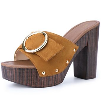 Women's Buckle Chunky High Heels Slip on Platform Sandals