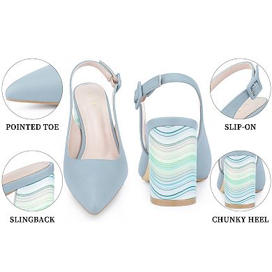 Women's Tie Dye Chunky Heel Sandals Slingback Strap Pointed Toe Pumps