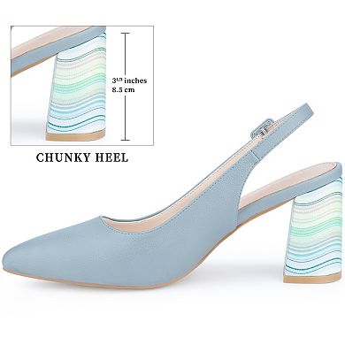 Women's Tie Dye Chunky Heel Sandals Slingback Strap Pointed Toe Pumps