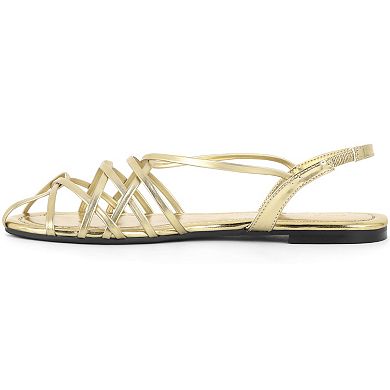 Women's Flats Elasticity Sandal Strappy Sparkle Round-Toe Roman Sandals