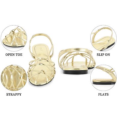 Women's Flats Elasticity Sandal Strappy Sparkle Round-Toe Roman Sandals