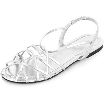 Women's Flats Elasticity Sandal Strappy Sparkle Round-Toe Roman Sandals