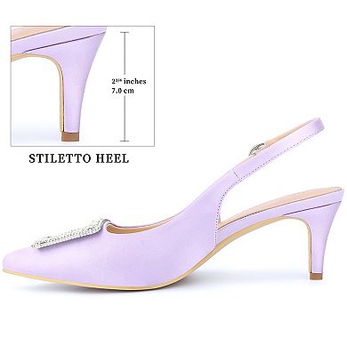 Women's Rhinestone Stiletto Heel Sandals Satin Buckle Pointed Toe Pumps