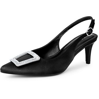 Women's Rhinestone Stiletto Heel Sandals Satin Buckle Pointed Toe Pumps
