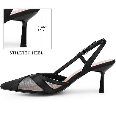 Women's Mesh Stiletto Heels Sandals Slingback Pointed Toe Pumps