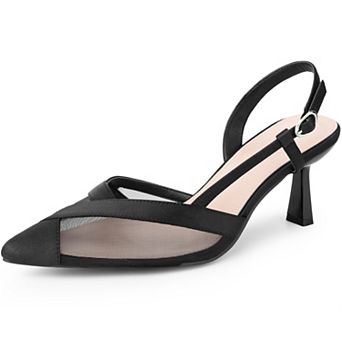 Women's Mesh Stiletto Heels Sandals Slingback Pointed Toe Pumps