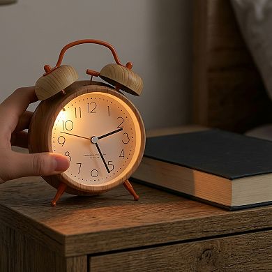 Desk Mechanical Alarm Clock, Minimalist Wood-Grain Patterns, Loud Alarms for Study 4.6"x2.2"x6.6"