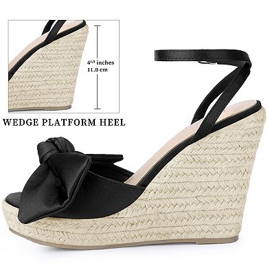 Women's Bow Knot Platform Sandal Wedge Heel Adjustable Buckle Ankle Strap Sandals