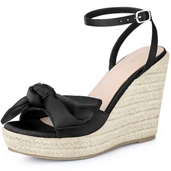 Women's Bow Knot Platform Sandal Wedge Heel Adjustable Buckle Ankle Strap Sandals