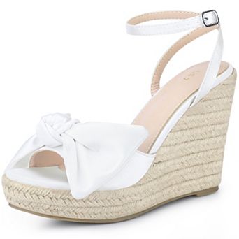 Women's Bow Knot Platform Sandal Wedge Heel Adjustable Buckle Ankle Strap Sandals