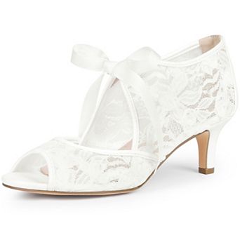 Women's Peep Toe Lace Up Pumps Lace Wedding Stiletto Heel Sandals