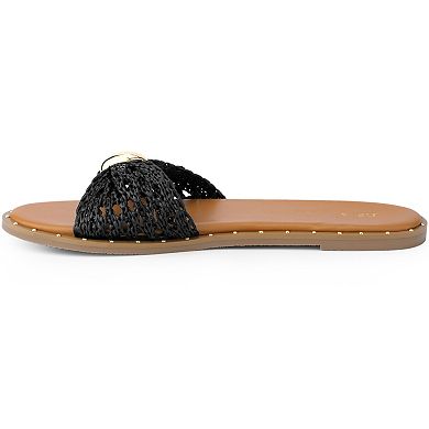 Women's Flats Sandal Raffia Knot Open Toe Slippers Slip-On Slides Sandals