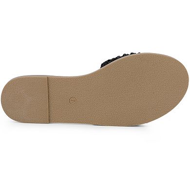 Women's Flats Sandal Raffia Knot Open Toe Slippers Slip-On Slides Sandals