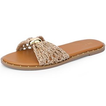 Women's Flats Sandal Raffia Knot Open Toe Slippers Slip-On Slides Sandals
