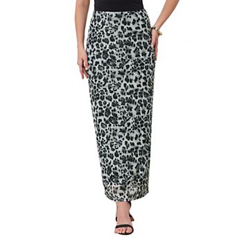 Leopard Skirts for Women Maxi Mesh Elastic High Waisted Bodycon Slim Fit Trendy Long Skirt
