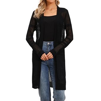 Lightweight Crochet Longer Length Cardigan for Women Casual Open Front Summer Beach Coverups