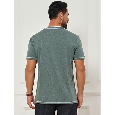 Men's Henley Shirt V-Neck Colorblock Button Down Short Sleeve T-Shirt