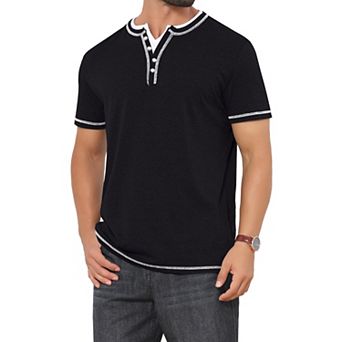 Men's Henley Shirt V-Neck Colorblock Button Down Short Sleeve T-Shirt