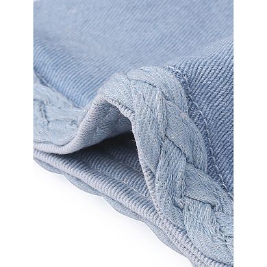 Denim Jacket for Women's Collarless Open Front Crop Jean Jackets Coat