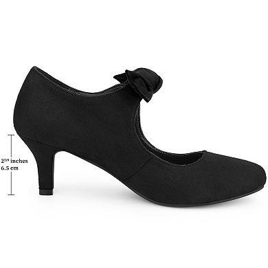 Women's Round Toe Knot Hook and Loop Strap Kitten Heel Pumps