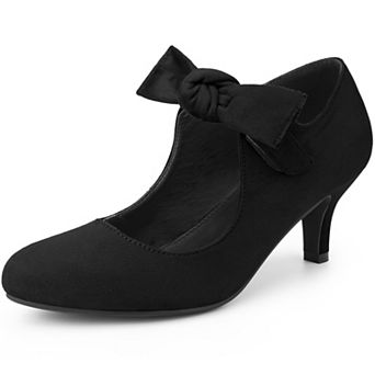 Women's Round Toe Knot Hook and Loop Strap Kitten Heel Pumps
