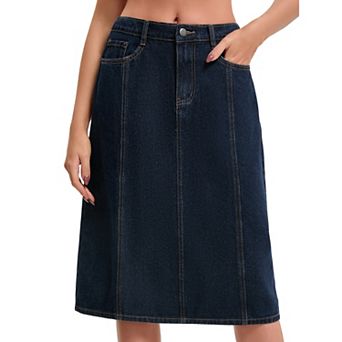 Women's Denim Skirt High Waist A Line Elastic Back Waist Casual Knee Length Jean Skirts