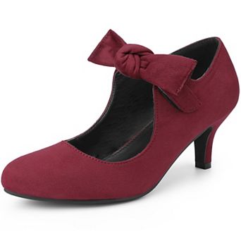 Women's Round Toe Knot Hook and Loop Strap Kitten Heel Pumps