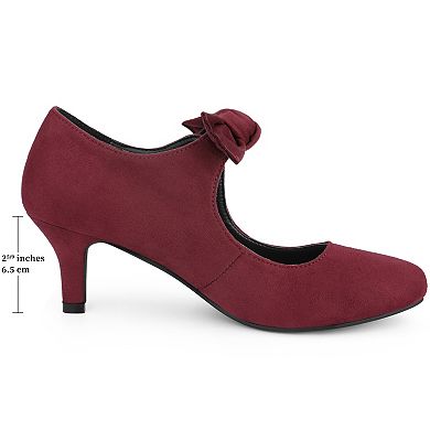 Women's Round Toe Knot Hook and Loop Strap Kitten Heel Pumps