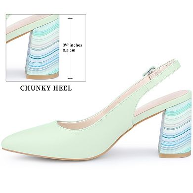 Women's Tie Dye Chunky Heel Sandals Slingback Strap Pointed Toe Pumps