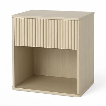 Fluted Night Stand with Charging Station & LED Lights,Modern Nightstand with Drawers Set 2