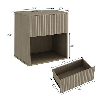 Fluted Night Stand with Charging Station & LED Lights,Modern Nightstand with Drawers Set 2