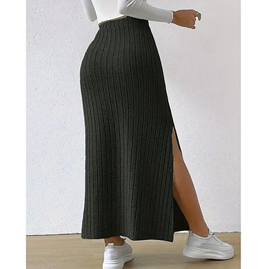 Women's High Waist Slim Fit Midi Skirt Solid Color Side Split Daily Commute Skirt