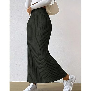 Women's High Waist Slim Fit Midi Skirt Solid Color Side Split Daily Commute Skirt