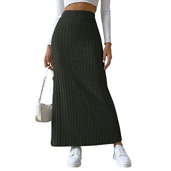 Women's High Waist Slim Fit Midi Skirt Solid Color Side Split Daily Commute Skirt