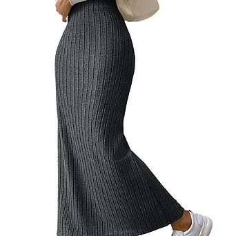 Women's High Waist Slim Fit Midi Skirt Solid Color Side Split Daily Commute Skirt