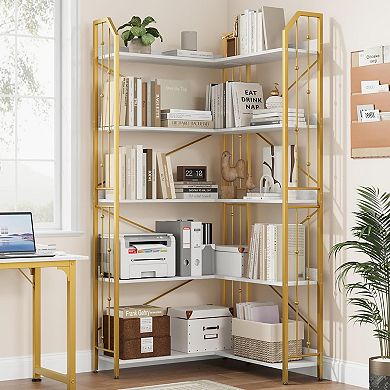 L Shaped Corner Bookcase,Industrial Bookcase 5/7 Tier Bookcases with Bead Design,Display Rack Shelf