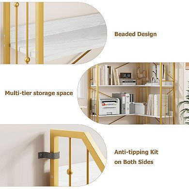 L Shaped Corner Bookcase,Industrial Bookcase 5/7 Tier Bookcases with Bead Design,Display Rack Shelf