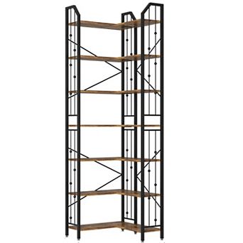 L Shaped Corner Bookcase,Industrial Bookcase 5/7 tier Bookcases with Bead Design,Display Rack Shelf