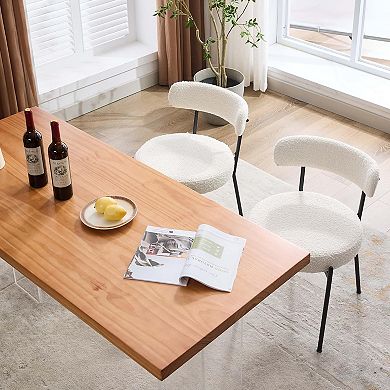 Dining Chairs Set of 2/4/6, Mid Century Boucle Upholstered Dining Room Chairs with Curved Backrest