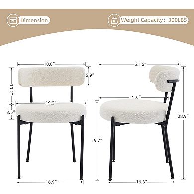 Dining Chairs Set of 2/4/6, Mid Century Boucle Upholstered Dining Room Chairs with Curved Backrest