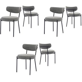 Dining Chairs Set of 2/4/6, Mid Century Boucle Upholstered Dining Room Chairs with Curved Backrest