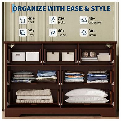 Fluted Dresser for Bedroom with 7 Drawers, Wide Modern Chest Drawers, Wooden Dresser TV Stand