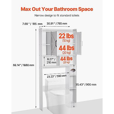 Over-the-Toilet Storage Cabinet 66" Bathroom Organizer with Doors