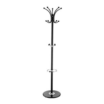 Freestanding Coat Rack with Umbrella Holder Marble Base 14 Hooks