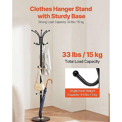 Freestanding Coat Rack with Umbrella Holder Marble Base 14 Hooks