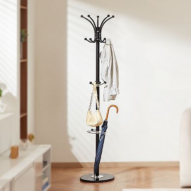 Freestanding Coat Rack with Umbrella Holder Marble Base 14 Hooks