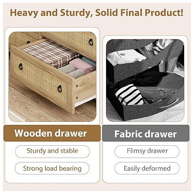 Rattan Dresser for Bedroom,4-Drawer Chest , Freestanding Clothes Storage Cabinet