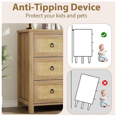 Rattan Dresser for Bedroom,4-Drawer Chest , Freestanding Clothes Storage Cabinet