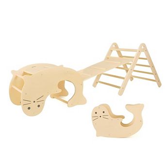 Natural 7-in-1 Indoor Climbing Toy Set with Reversible Ramp